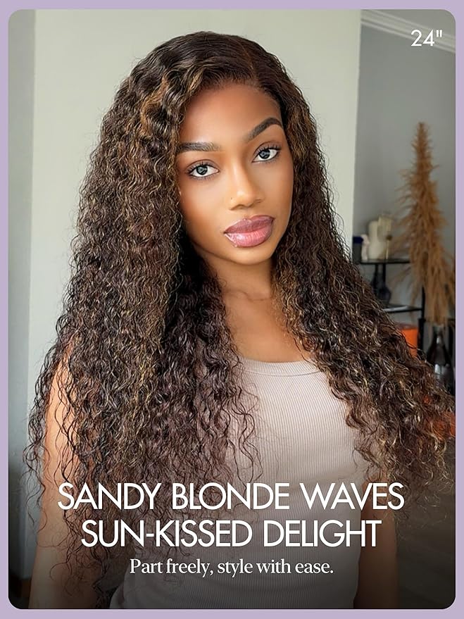LUVME HAIR 7x6 HD Lace All-Day Comfort Wig PartingMax Lace Wigs Water Wave Curly Lace Front Wigs Human Hair Pre Cut Plucked Lace Frontal Glueless 22 Inches Hlighlight Color
