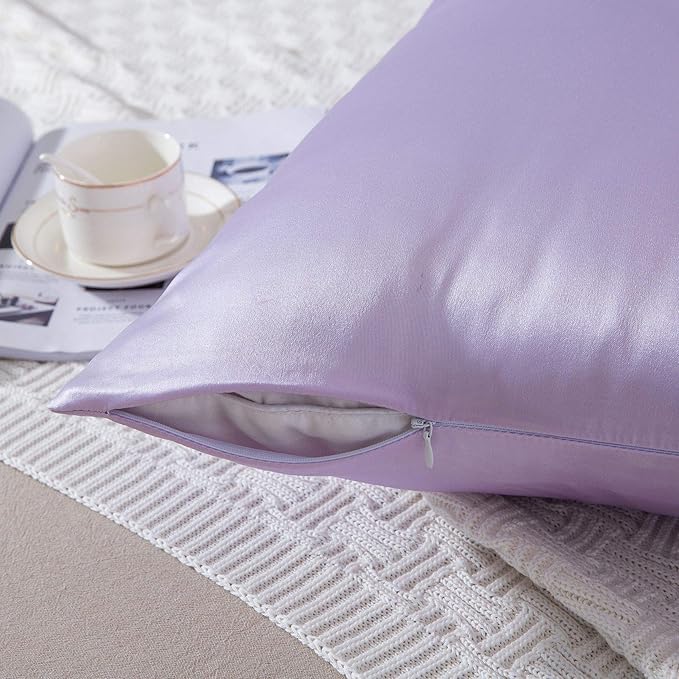 SLPBABY 100% Natural Pure Silk Pillowcase for Hair and Skin, Both Side 19 Momme Silk, Luxury Smooth Satin Pillowcase Cover with Hidden Zipper (Queen, Lavender)