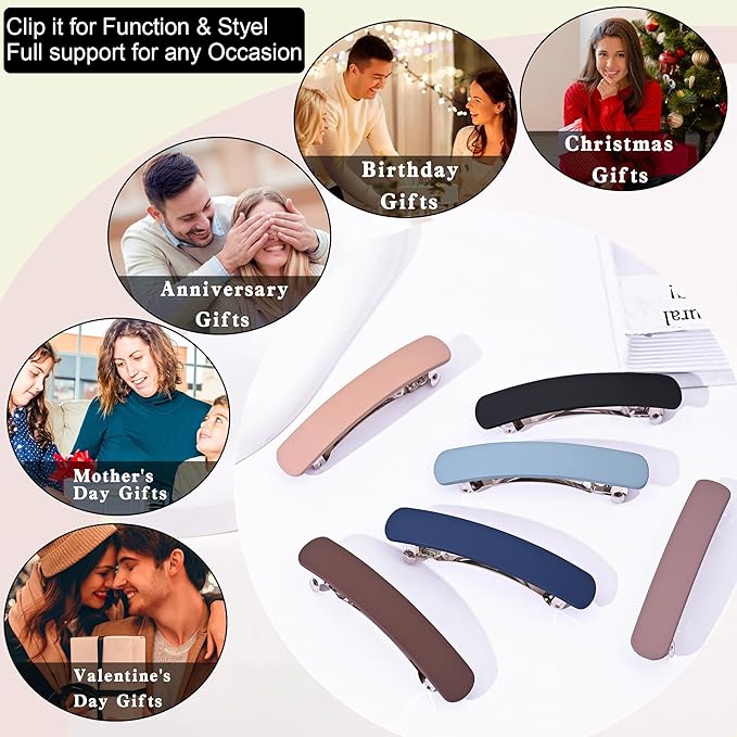 Fsmiling Hair Barrettes for Women French Hair Barrette Clip Medium Matte Hair Clips Barrette No Slip Hair Accessories 4-Pack