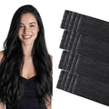 COOKAYU Invisible Tape in Hair Extensions Human Hair, Tape in Extensions Jet Black 20Inch 45g 20pcs Injected Tape in Human Hair Seamless Invisi Edge