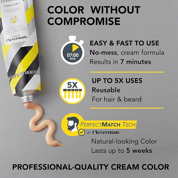 CLEVERMAN Lightest Blond Hair & Beard Dye for Men, All-in-One Reusable Kit - Men's Color For Natural-Looking Gray Coverage, Professional-Quality and Ammonia-Free