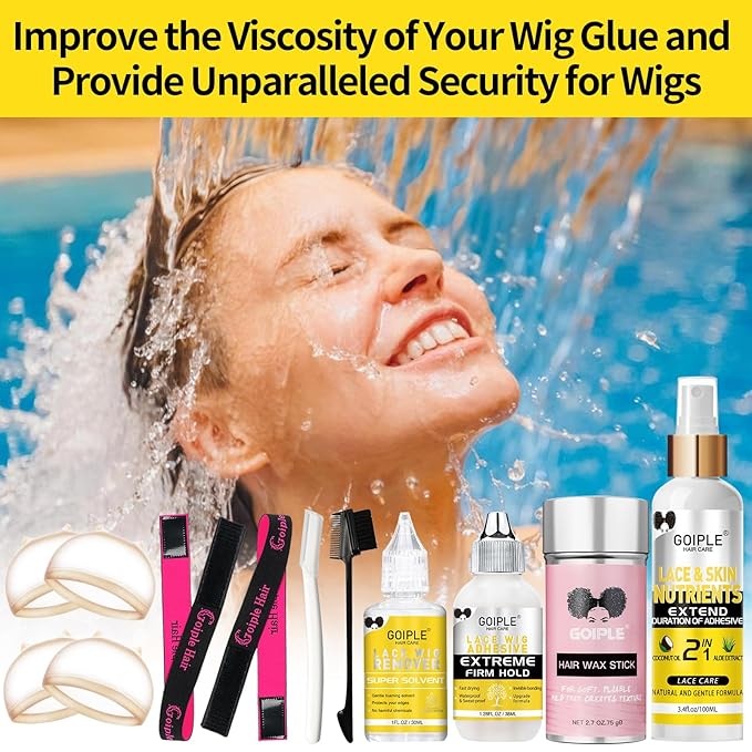Wig Accessory Essentials Kit Lace Front Wig Glue, Wig Adhesive Extension Spray for Extend Boding Time of Lace Glue, Natural and Gentle Formula Lace & Skin Nutrition Spray Extend Duration of Adhesive