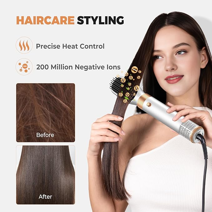 6 in 1 Blow Dryer Brush Set,Hot Air Styler Negative Ion Air Curling Wrap Air Curler, Round Brush Blow Dryer Curling Iron Hair Styling Tools Gift for Dry,Volumize, Straight,Curl,100-120V