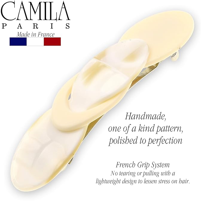 Camila Paris CP2337 French Hair Barrette Clip for Girls Handmade Cream Pearl, Metal Automatic Clasp Strong Hold Grip Hair Clips for Women, No Slip Durable Styling Girls Hair Accessories Made in France