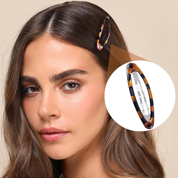 8 Pcs Hair Metal Barrettes for Women, Oval Large Barrettes, Small Snap Hair Clips for Women, Flat Non Slip Large Hair Clips (Black & Tortoise)