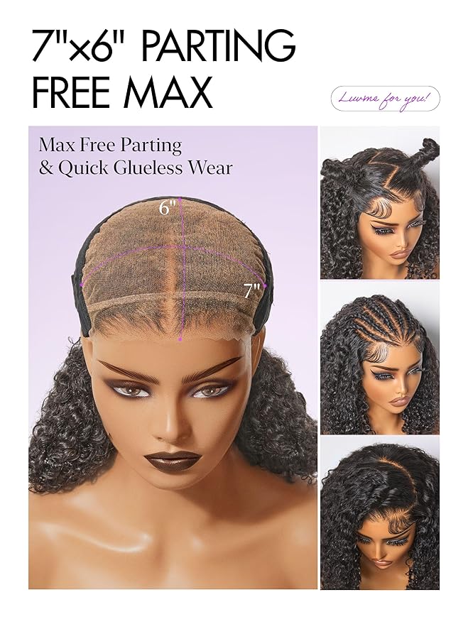 LUVME HAIR 7x6 HD Lace All-Day Comfort Burmese Messy Curly Wig PartingMax Lace Wigs Lace Front Wigs Human Hair Pre Cut Plucked Lace Frontal Glueless 26 Inches Natural Black Color