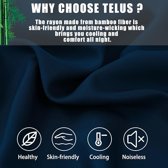 TELUS Pillow Cases Queen Size 2 Pack, Bamboo Rayon Cooling Pillowcases with Envelope Closure, Cool Breathable Pillow Cover for Hot Sleepers & Night Sweats, 20x30 inches, Navy Blue