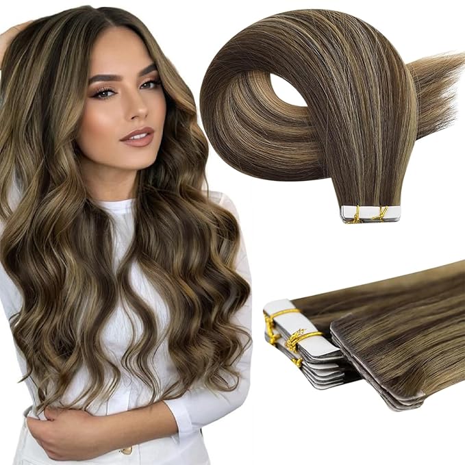 Full Shine Intact Tape in Hair Extensions Human Hair Color BM Machine Remy Tape in Extensions 25Gram Seamless Skin Weft Tape Hair Extensions 22 Inch Injection Virgin Tape Extensions 10Pcs