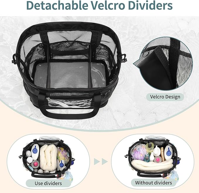 Large Shower Caddy Portable, Mesh Shower Caddy with Hook, Hanging Toiletry Bag with Dividers, Quick Dry Bathroom Tote Shower Bag with Bottom Zipper Open Design for Gym, Dorm, Camping, Beach, Travel