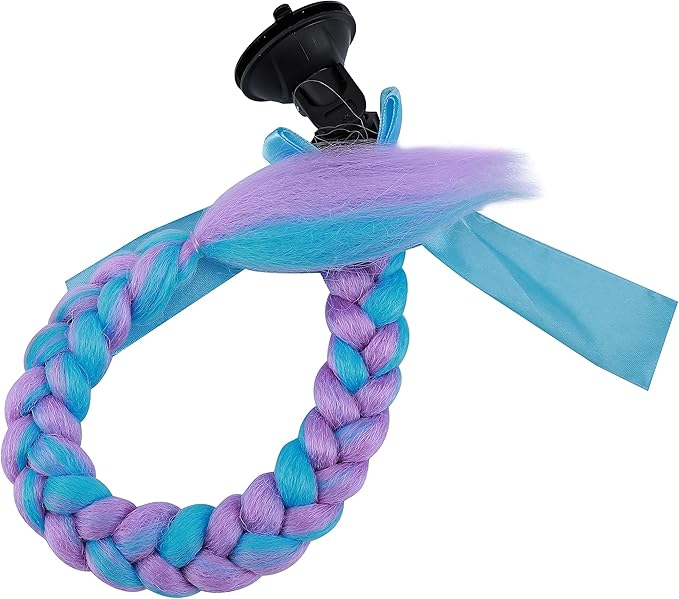 SEGO 1PCS/2PCS Helmet Pigtail Braids with Detachable Suction Cup Bowknot Ponytail Hair Many Colors (Helmet not Included)