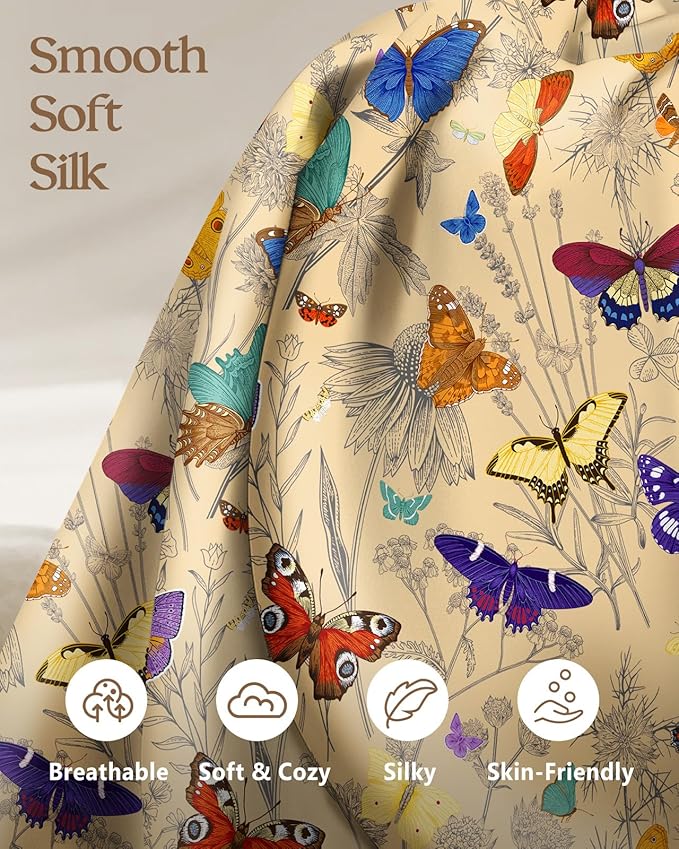 2 Pack Mulberry Silk Pillowcase for Hair and Skin - King Size 20 x 36 Inches with Hidden Zipper Line Butterfly 19 Momme Soft Sleeping Silk Pillow Case for Women, Moms