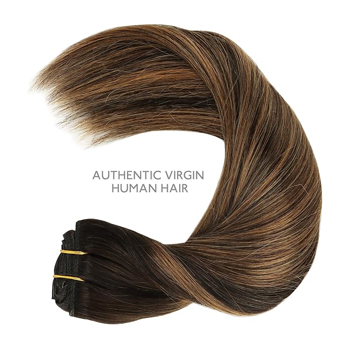 WENNALIFE Clip in Hair Extensions, 150g 24 Inch 9pcs Balayage Natural Black to Chestnut Brown Remy Hair Thicker Double Weft Extensiones De Cabello Humano Con Clip Ins Straight Full Volume