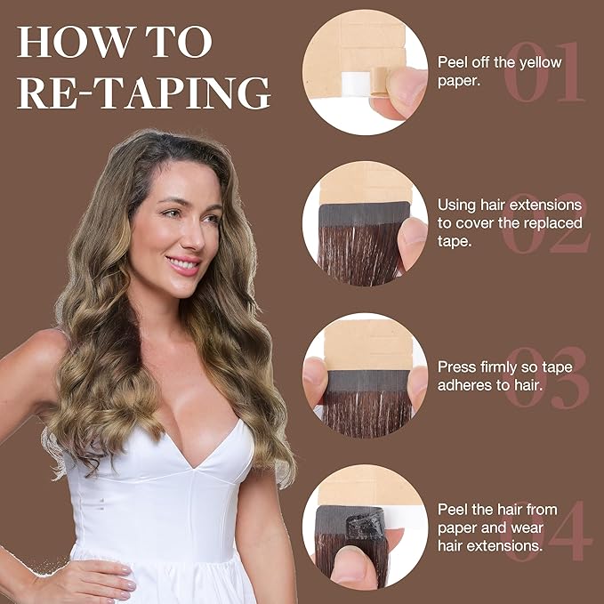 GOO GOO Tape in Hair Extensions Human Hair, 2/6/18 Balayage Brown to Dirty Blonde, 26inch 120g 40pcs, Skin Weft Seamless Invisible, Silky Straight with Thick Ends, Remy Human Hair