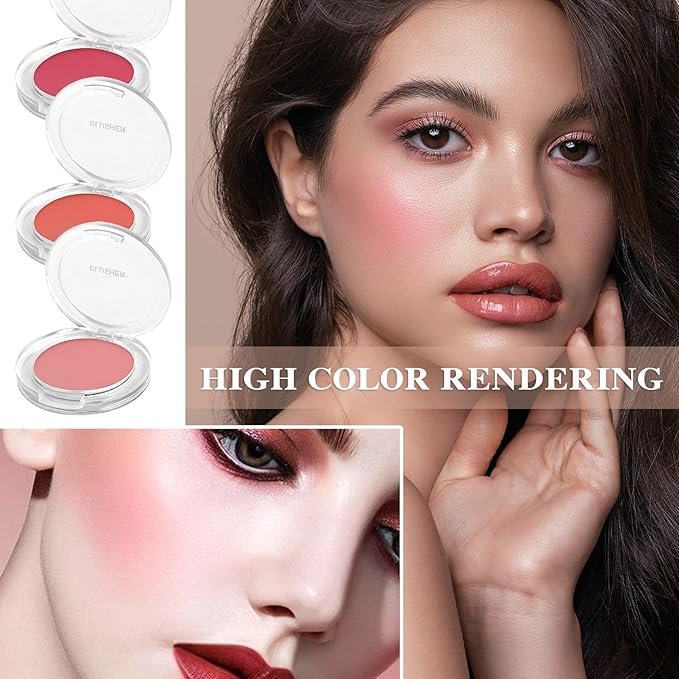 3 Colors Blush Palette,Matte Contour Makeup Blush for Cheeks,Waterproofing Highly Pigmented Face Cheek Blusher with Make Up Brush A12