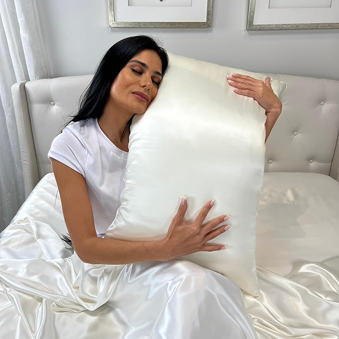 Mulberry Park 30 Momme 100% Pure Mulberry Silk Pillowcase - Luxury Charmeuse Weave for Hair and Skin, Cooling Silk Pillow Cover for Beauty Sleep - Queen Size 20"x30" / Ivory