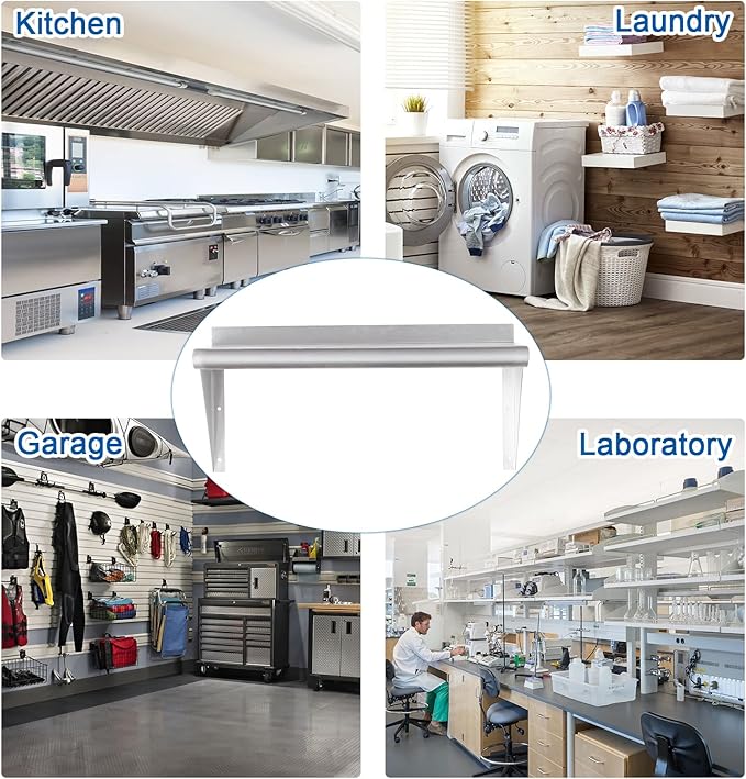 HARDURA Stainless Steel Shelf 14" x 36", 275lb Commercial Shelves Wall Mount Metal Shelving with Backsplash and Brackets for Kitchen, Restaurant, Laundry Room and Home