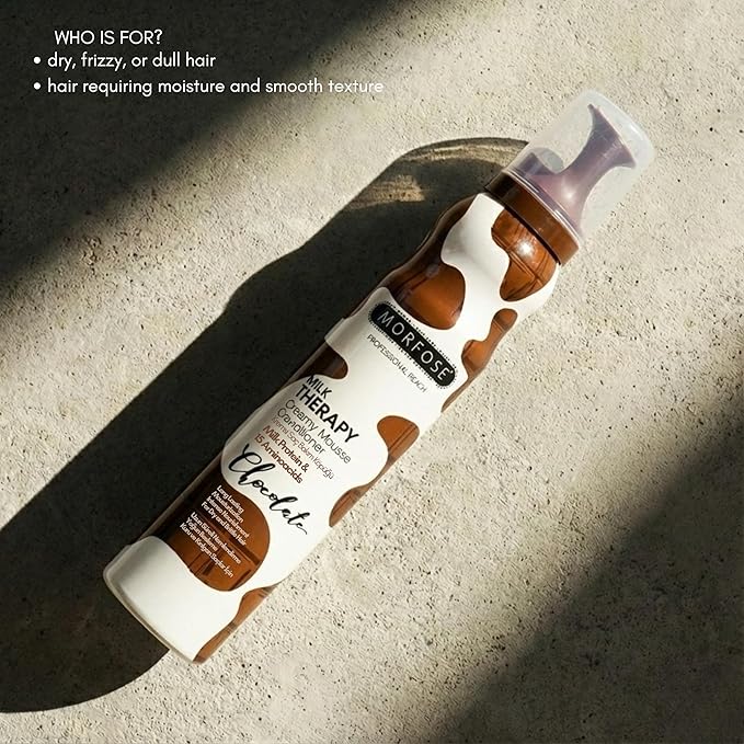 Morfose Milk Therapy Mousse Conditioner Spray, Moisturizing Treatment for Dry, Damaged, Brittle Hair, Restore Softness and Shine (6.76 Fl Oz (Pack of 1), Chocolate)
