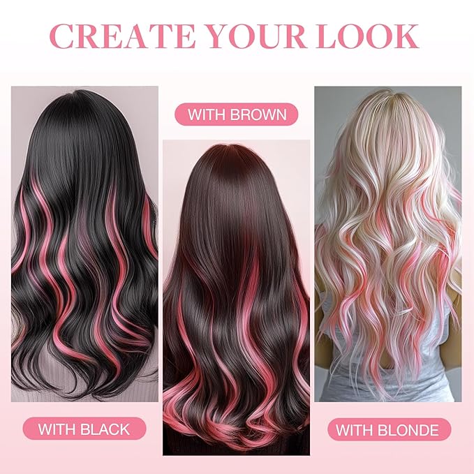 GOO GOO Tape in Hair Extensions Human Hair, Light Pink, 22inch 30g 10pcs, Colored Tape ins Human Hair Extensions, Silky&Soft Invisible Tape Ins, Hair Highlighted for Party