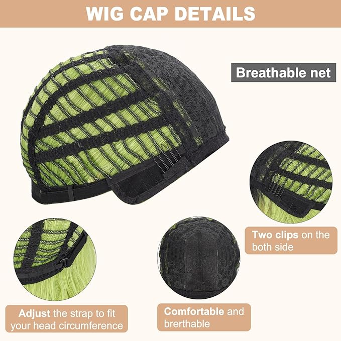 MISSQUEEN Short Green Wig with Bangs Women Girls Dark Roots Ombre Green Wigs Bob Style Heat Resistant Synthetic Natural Realistic Wig for Everyday Hairstyle Cosplay Party Halloween