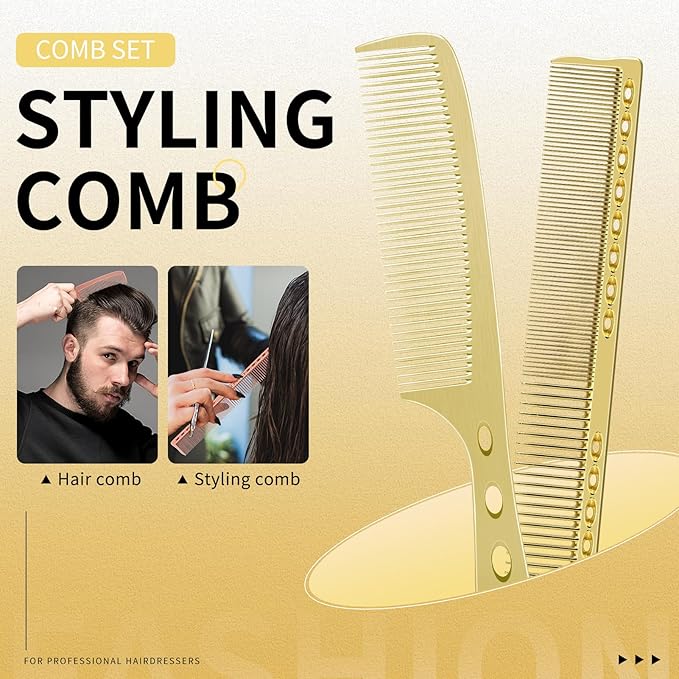 Hair Styling Comb,2PCS Metal Combs For Hair Women,Space Aluminum Stainless Steel Anti-static Sparse Haircut Comb Beauty Tool(Golden)