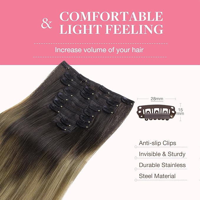 GOO GOO Clip in Hair Extensions Real Human Hair, Remy Human Hair Extensions Clip ins for Women, Natural Human Hair, 22inch 150g 9Pcs, 2/6/18 Balayage Brown to Dirty Blonde