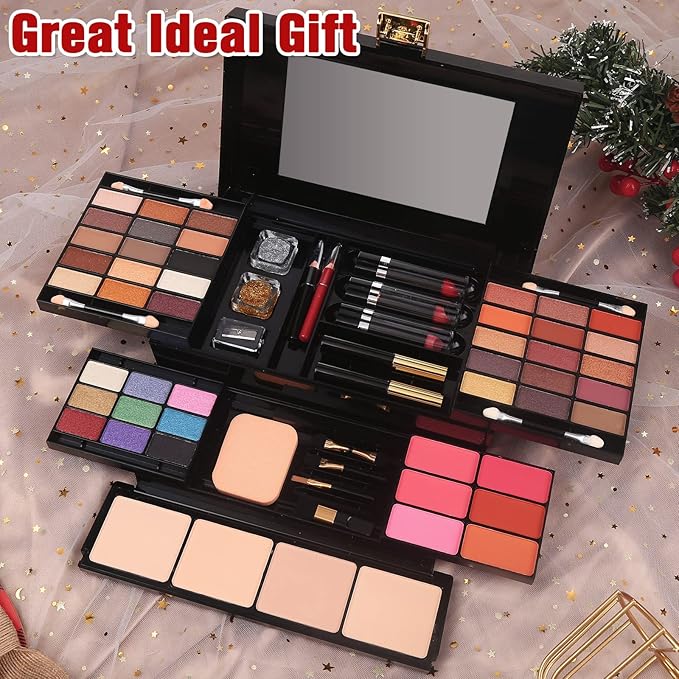 Professional Makeup Kit for Women Girls Full Kit with Mirror 58 Colors All in One Make up Gift Set Included Eyeshadow,Compact Powder,Blusher,Lipstick,Eyebrow Pencil,Gitter Gel,Eyeliner,Mascara (Y)