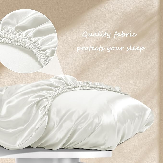 Manyshofu Satin Pillowcases for Hair Protection - 1Pcs White Pillow Cases, Elastic Band Standard & Queen Satin Pillowcases Luxury Silky Pillow Cases Travel Pillow Covers