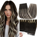 Full Shine Tape in Hair Extensions 18Inch Color 2/60/2 Darkest Brown and Blonde Highlight Balayage Long Tape Weft Invisible Double Sided Tape in Extensions for Daily Office Look 50G One Piece