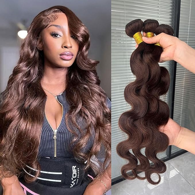 4# Body Wave Bundles Human Hair Chocolate Brown Color Body Wave Bundle 100% Real Human Hair And True To Length 20 22 24 Inch 3 Pcs/Pack