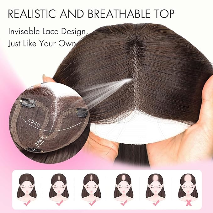 Isaic Hair Toppers for Women with Thinning Hair, 24 Inch Synthetic Clip in Topper Hair Extensions with Adjustable Band, Layered Wiglet Adds Volume and Natural Coverage (Dark Brown)