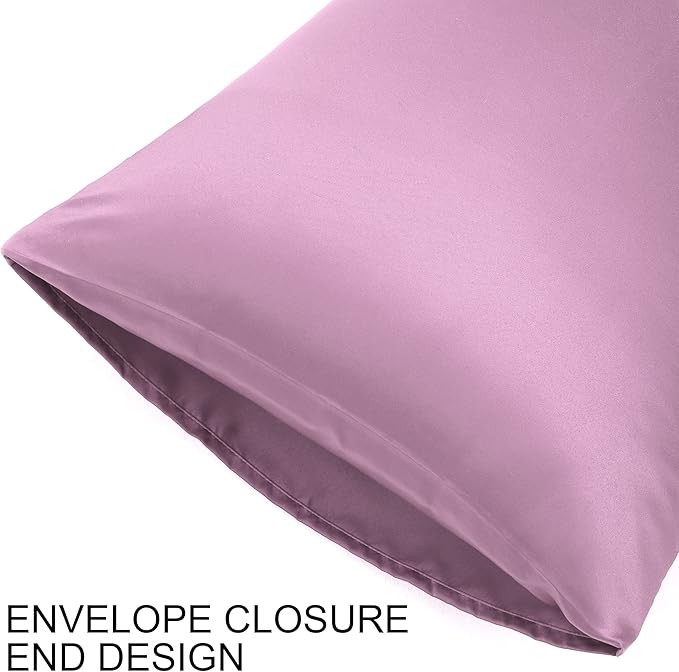 uxcell 2 Pack Silk Satin Pillowcase for Hair and Skin, Cool, Silky, Soft Breathable Pillow Cases King Size 20x36 Inch Sateen Pillowcase Mauve with Envelope Closure