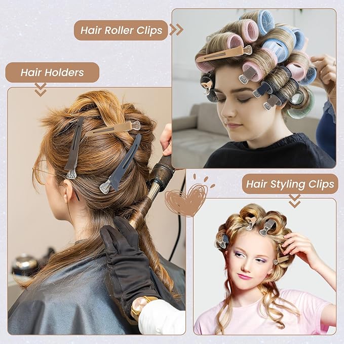 6PCS Hair Clips for Styling - No Crease Hair Clips for Women - Non Slip Duck Billed Hair Roller Clips with Silicone Band - Salon Hair Sectioning Clips - Multicolor