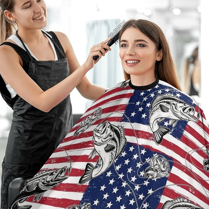 Large Long Professional Barber Cape, Hairdressing Apron Bass Fish Fishing Lure American Flag Shampoo Cutting Household Capes Wrap for Hair Salon