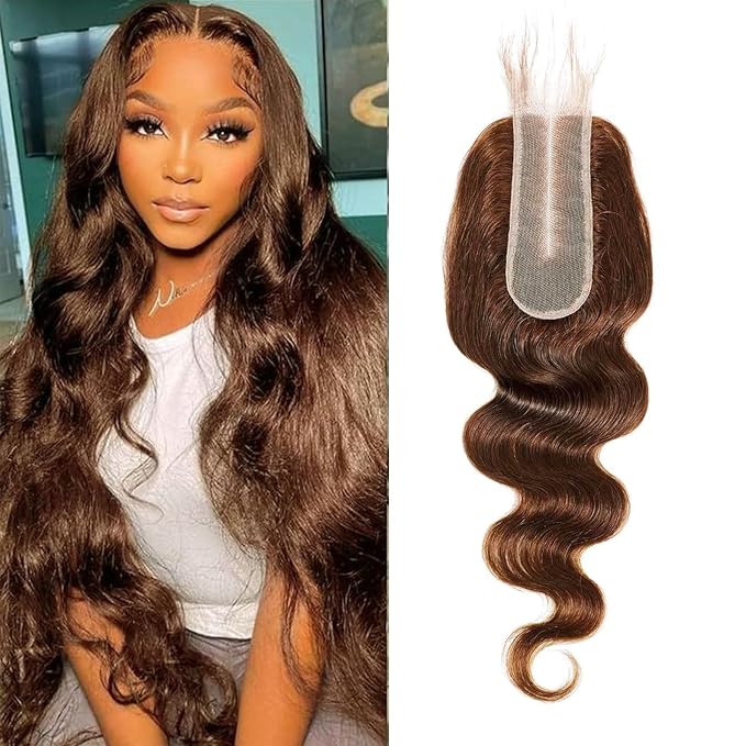 4# Chocolate Brown Color 2x6 HD Lace Closure Human Hair Body Wave Transparent Lace Closure 2x6 Long Deep Middle Part 100% Raw Virgin Human Hair 20 Inch 150% Density
