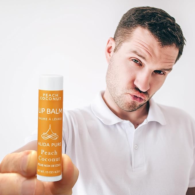 Peach Coconut Lip Balm Collection, Vegan Lip Balm Set, Lip Balm, Beeswax Free, with Avocado Oil, Organic Jojoba Oil, and Vitamin E, Natural Moisturizer for Dry, Chapped Lips, 3 Tube Set