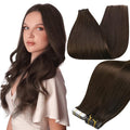 Full Shine 12Inch Tape ins Human Hair Extensions Short Seamless Remy Pu Tape Extensions 30G 20Pcs Color 2 Darkest Brown Brazilian Tape Hair Extensions Real Human Hair Silky Straight Natural