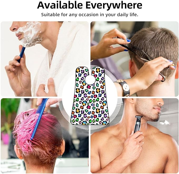 Waterproof Beard Trimming Bib, Non-Stick Hair Catcher for Men Shaving, Grooming Apron for Husband Dad, Colorful Cheetah Leopard Print Shave Bib