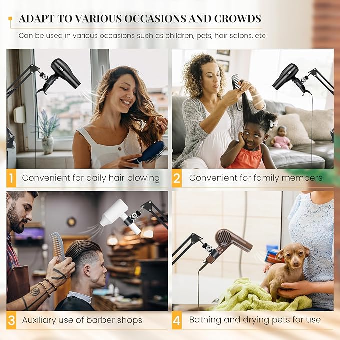 INNOLIFE Hands Free Hair Dryer Stand - Adjustable Height, 360° Rotating with Heavy Base for Hands-Free Drying