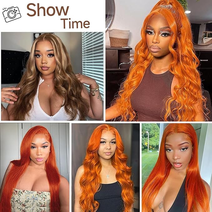 Ginger Orange Lace Front Wigs Human Hair 13x4 HD Transparent Straight Ginger Wig Human Hair Glueless Wigs Pre Plucked With Baby Hair 350 Colored 180% Density Ginger Wig 22 inch