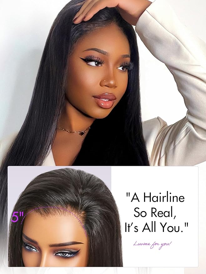 LUVME HAIR All-Day Comfort 100% Human Hair 5x5 Lace Front Wigs Glueless Straight Wig Human Hair Pre Plucked Pre Cut Long Black Wig Lace Closure Wigs Frontal Wigs