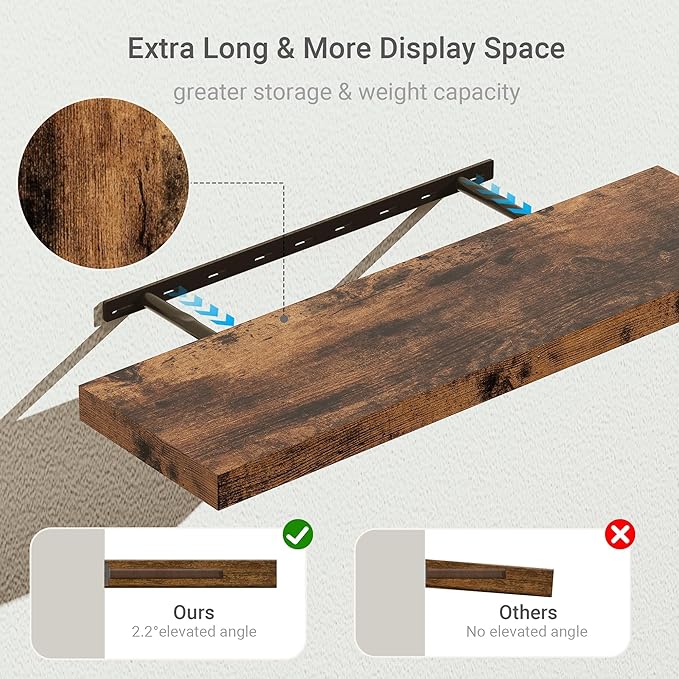 10 inches Deep Floating Shelves 36 inch Long, Sing Shelves for Wall Heavy Duty for Bedroom, Bathroom, Living Room, Kitchen, Office, Farmhouse Shelf Home Decor, Set of 1, Rustic Brown