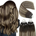 YoungSee Microbead Hair Extensions Human Hair Dark Brown Ombre Blonde Microlink Hair Extensions Human Hair Dark Brown Balayage Micro Loop Hair Extension 24 Inch 50g 50s Cold Fusion for Long Hair