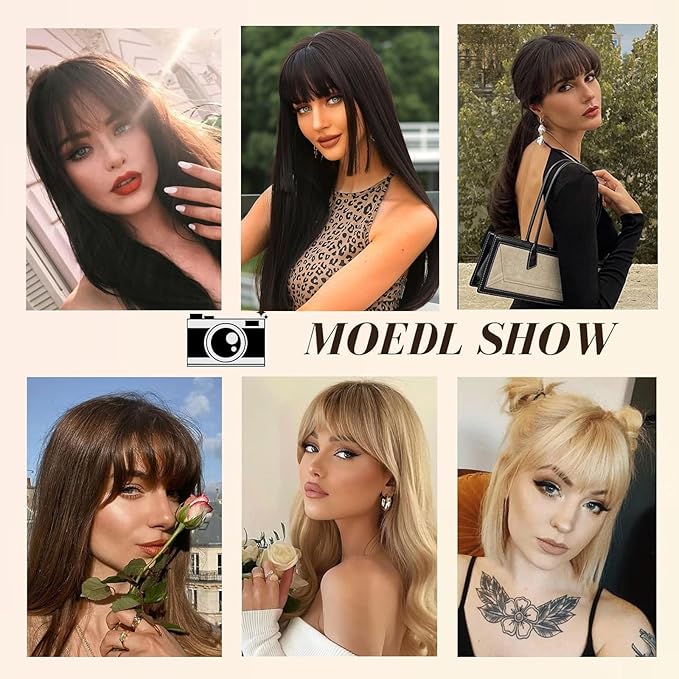 Light Brown Clip In Bangs Real Human Hair French Bangs For Women Clips Thick Bangs Fringe With Temples Hairpieces Curved Bangs For Daily Wear