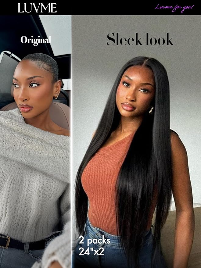 LUVME Silky Straight Seamless 2 Pack 220g 14Pcs Clip in Hair Extensions Full Max with 18inch Remy Human Hair Extensions, Natural Black 100% Real Soft