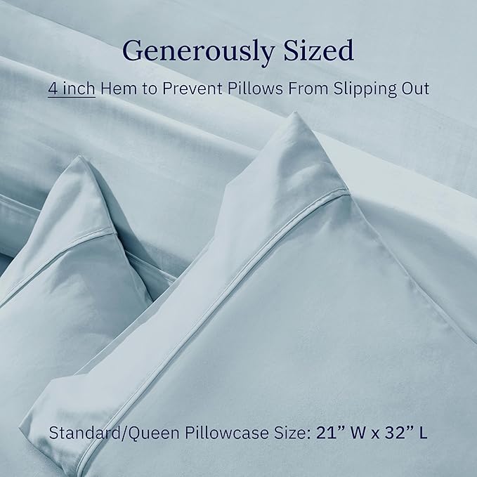 California Design Den Standard Queen Size Pillowcase Set - 400 Thread Count, 100% Cotton Sateen, Set of 2 Pillow Covers, Soft and Breathable - Sky Blue
