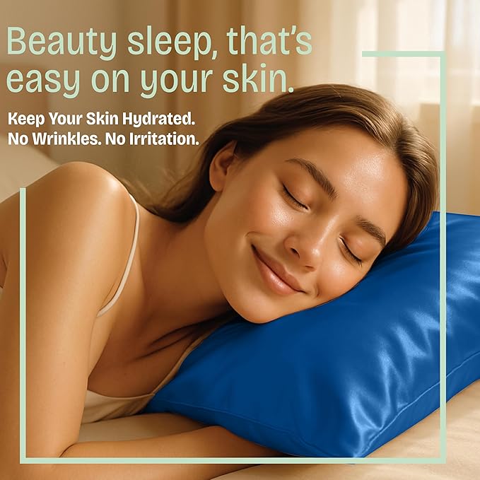 BLISSFORD Royal Blue Satin Pillowcase with Zipper, for Hair and Skin Care, Feels Soft and Cool Like a Silk Pillowcase, Satin Pillow Cases 2 Pack, Slik Pillow Cover, King Size - Set of 2