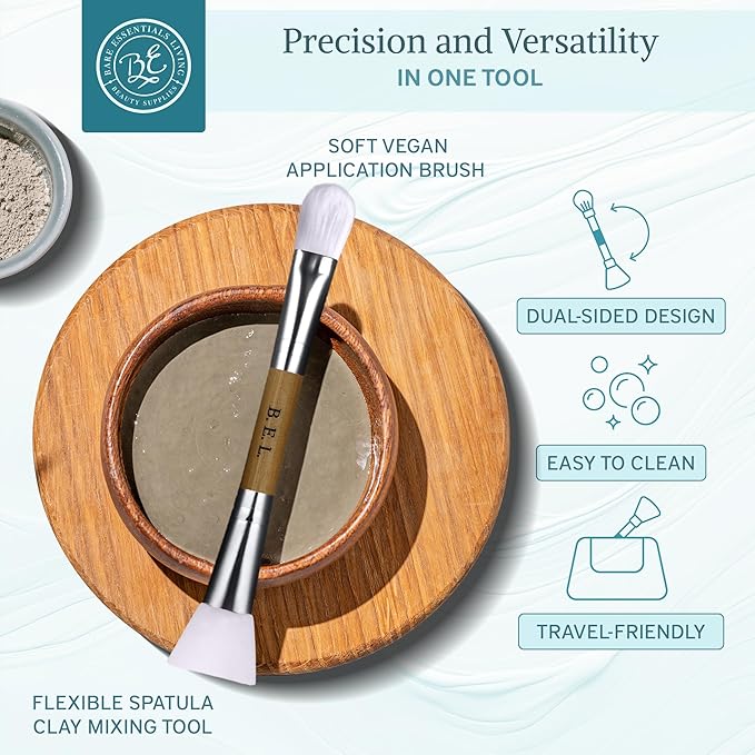 Bare Essentials Living Clay Face Mask Brush (3 Pack, Bamboo) Dual Soft Silicone Face Mask Applicator Brush Tool, Great Facial Essentials, Moisturizer Applicator & Skincare Brush for Facials