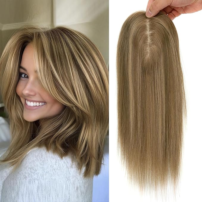 Toppers Hair Pieces for Women #TAC, 3x5 Inch Injected Silk Base 12 Inch Length 130% Density Real Human Hair Toppers