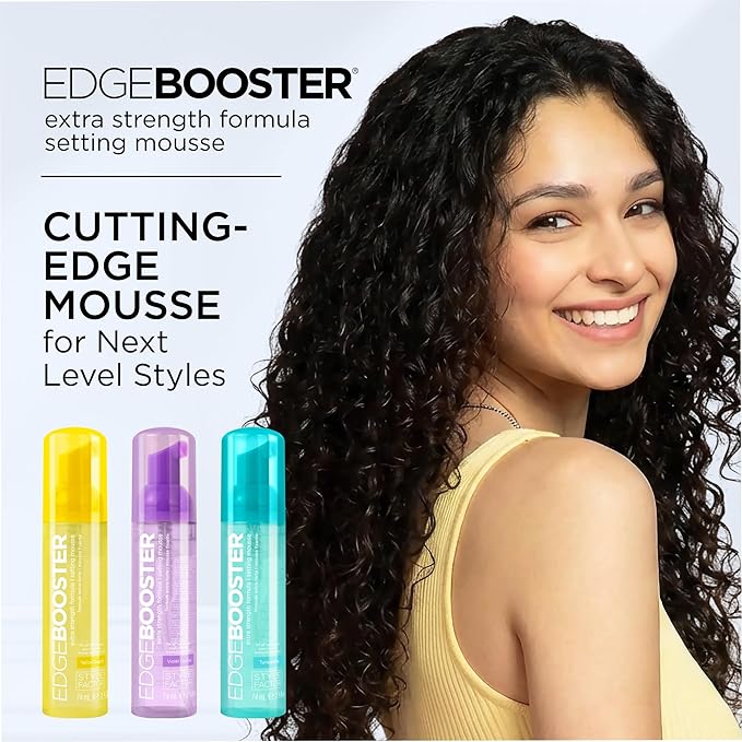 Style Factor EDGE BOOSTER Extra Strength Setting Mousse Travel Size – Frizz Control, Extra Volume, and Conditioning – 2.5oz Pink Beryl Mousse for Curly Hair