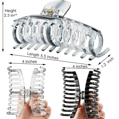 5.5 Inches Extra Large Hair Clips for Long Thick Hair Women’s Jumbo Hair Claw Clips 2 Counts in Set Hair Accessories (grey and black)